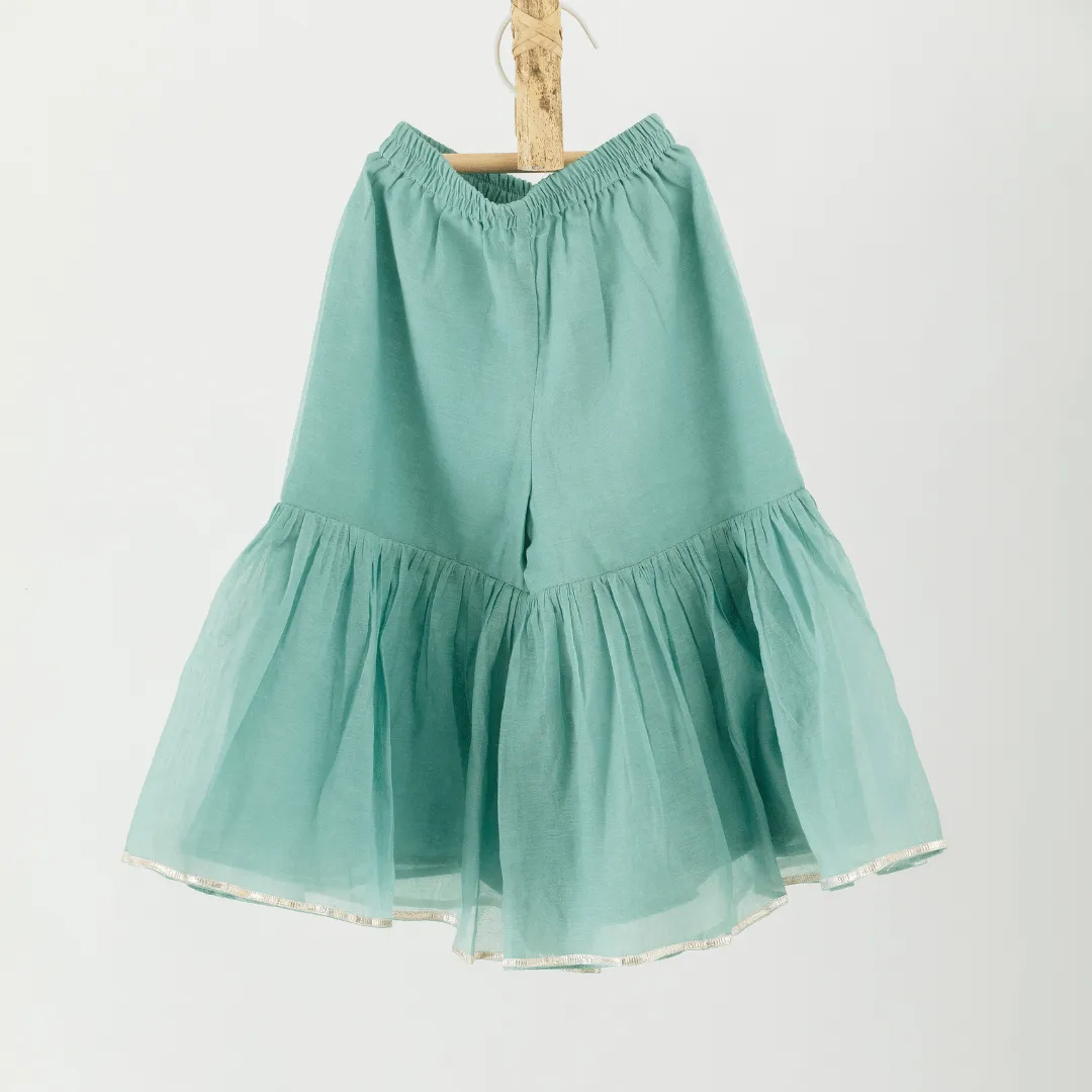 The Haze Story - Elegant Baby Palazzo Set in Haze Green Chanderi