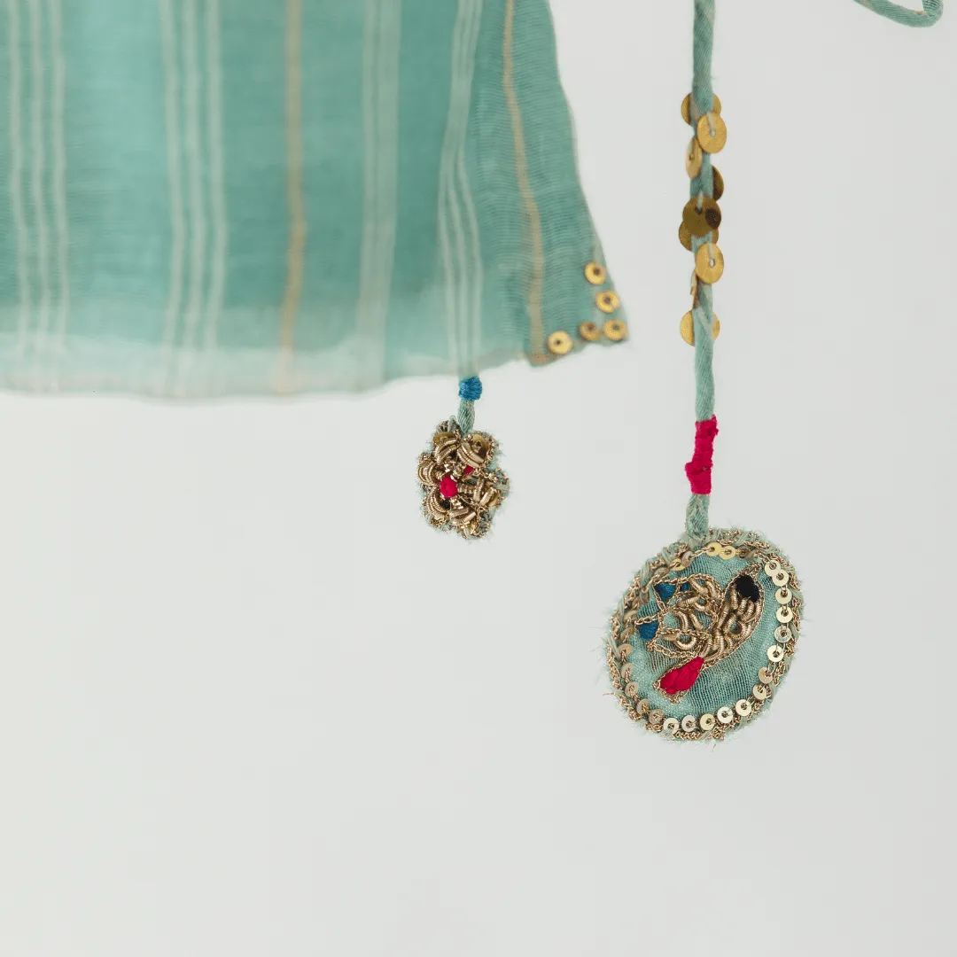 The Haze Story - Elegant Baby Palazzo Set in Haze Green Chanderi