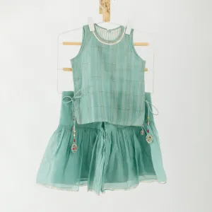 The Haze Story - Elegant Baby Palazzo Set in Haze Green Chanderi