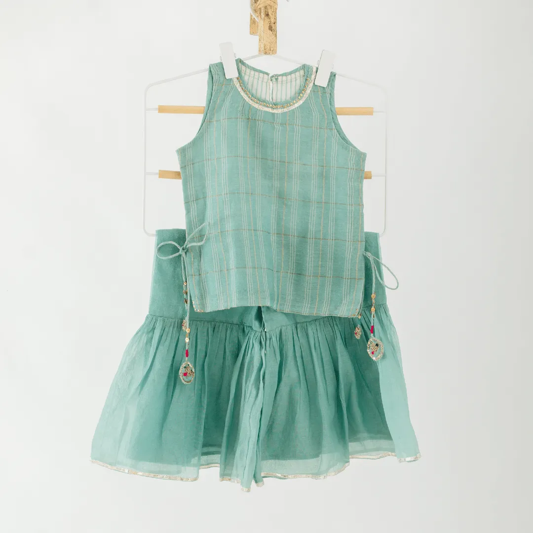 The Haze Story - Elegant Baby Palazzo Set in Haze Green Chanderi