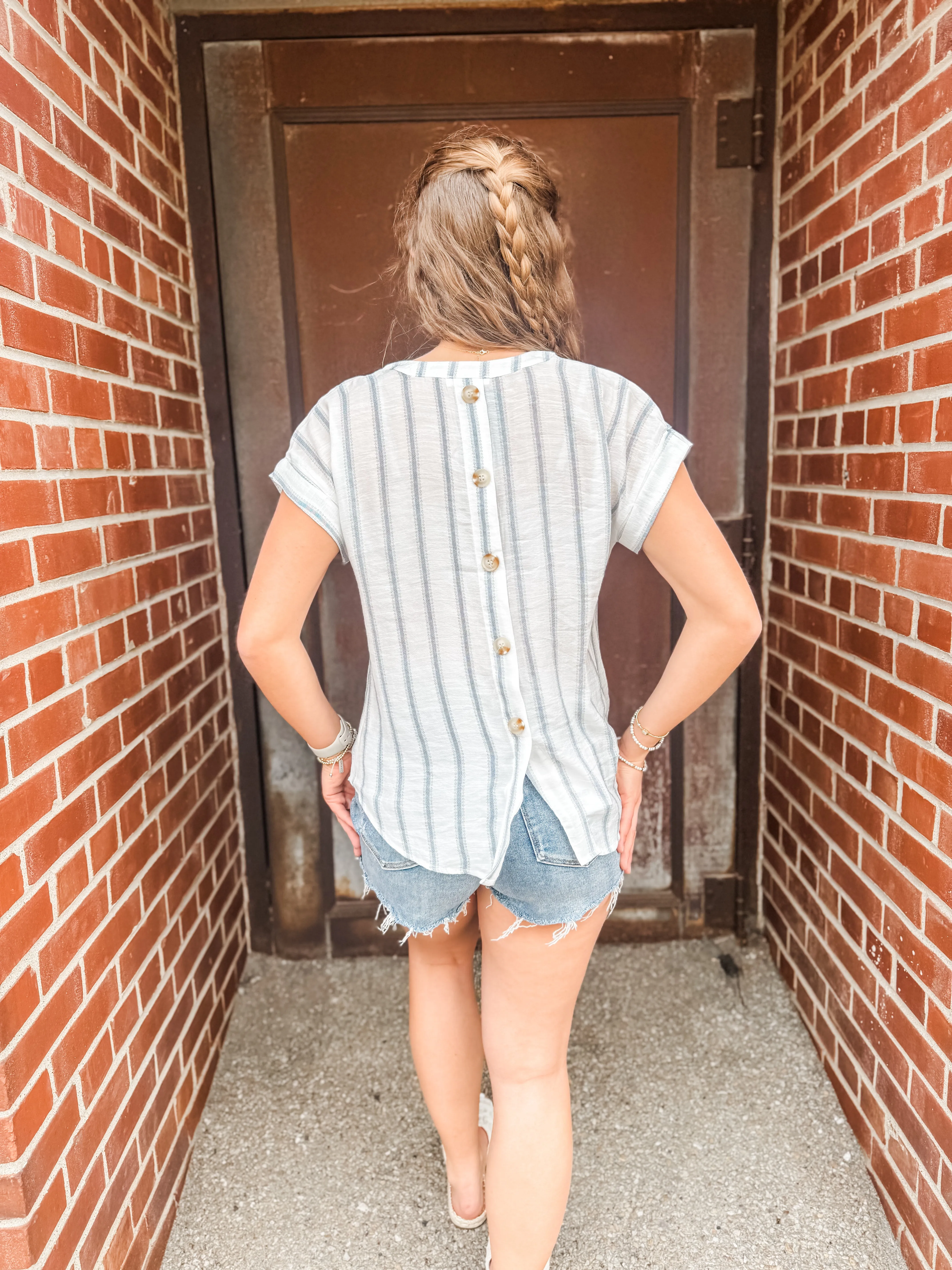 The Sharon Back Button Striped Top