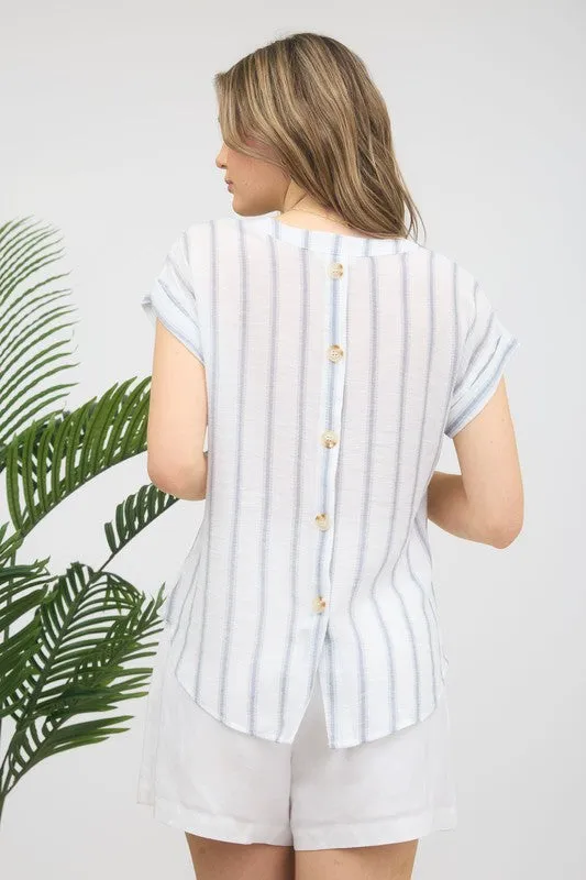 The Sharon Back Button Striped Top