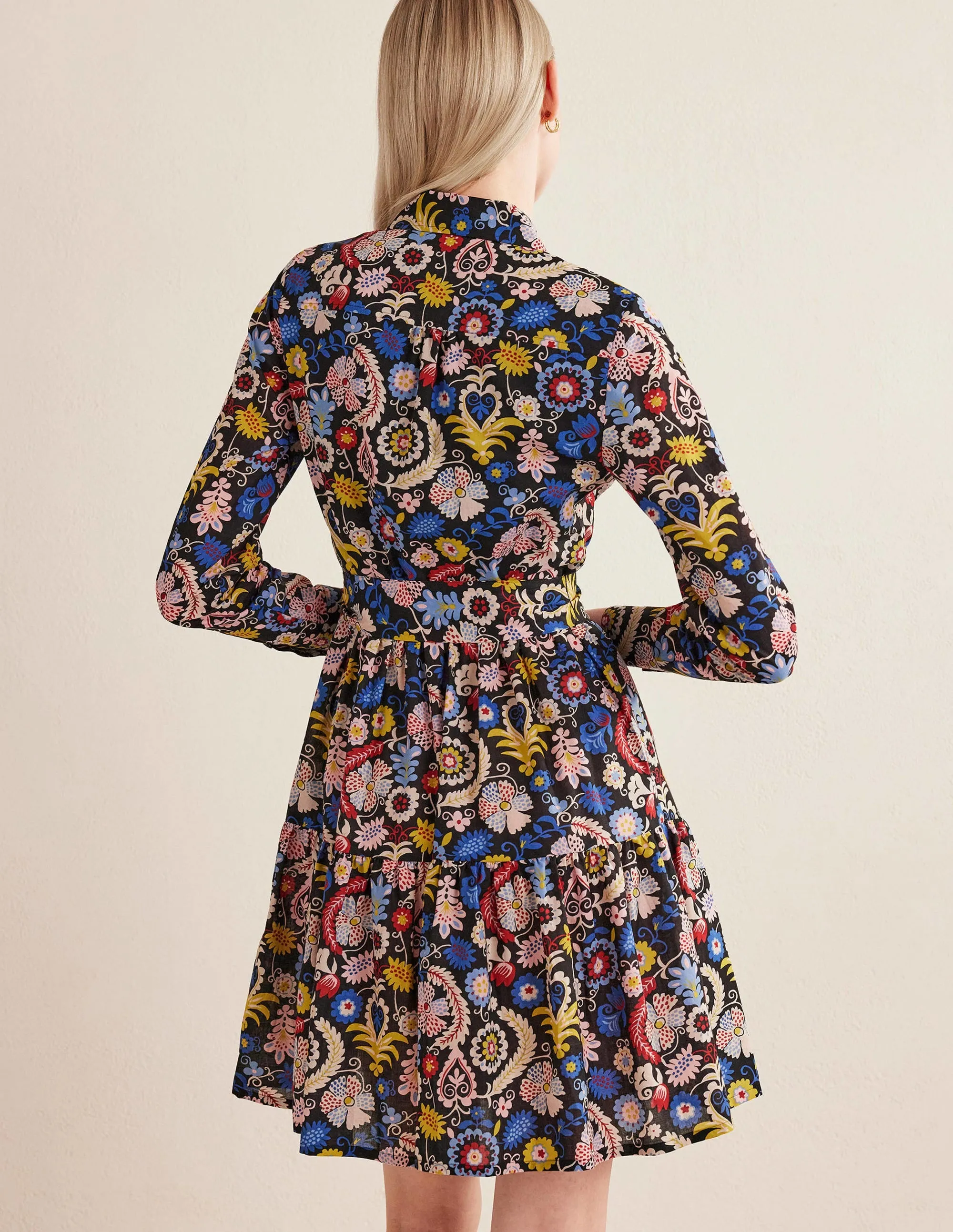 Tiered Cotton Mini Shirt Dress-Multi, Tropic Charm