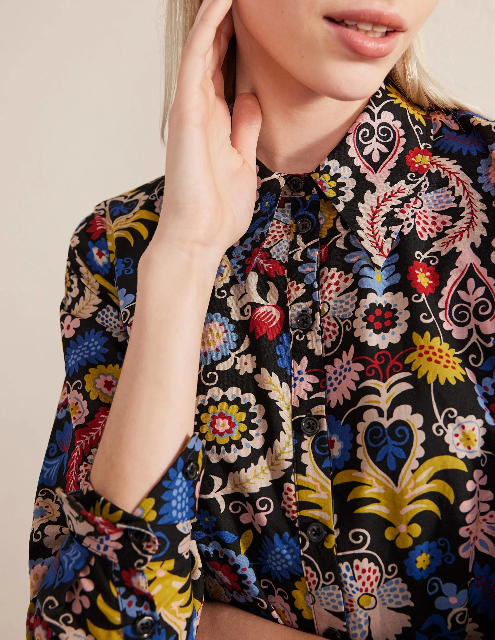 Tiered Cotton Mini Shirt Dress-Multi, Tropic Charm