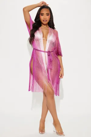 Touch Of Sun Fringe Cover Up Kimono - Pink