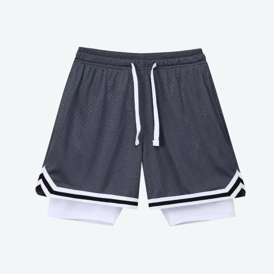 Trendy Two-Layer Basketball Mesh Shorts
