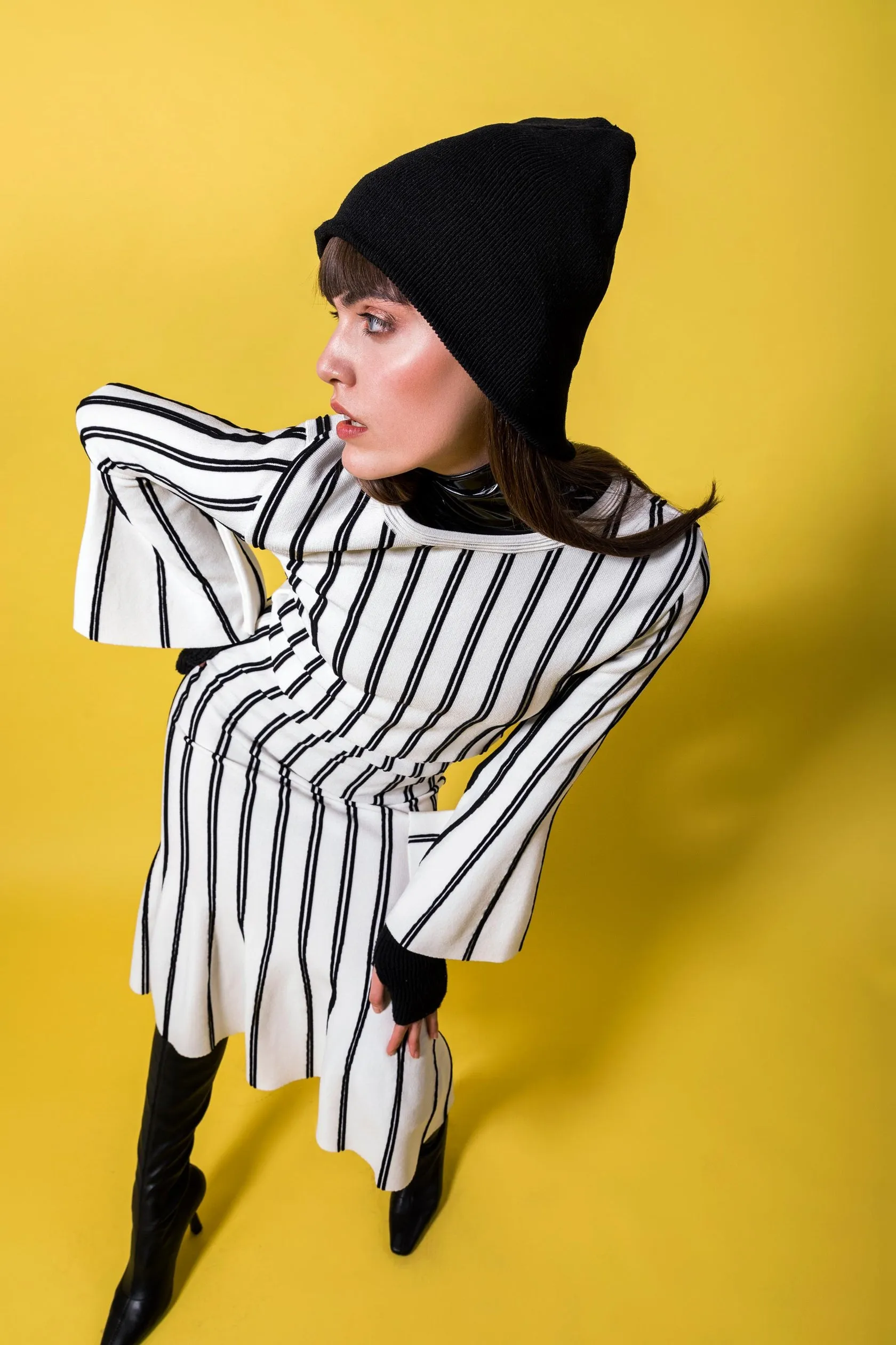Tricot Striped Blouse Ivory