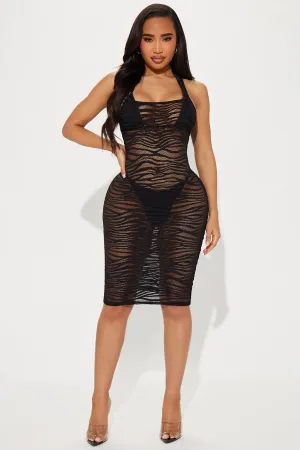 Vacation Ready Zebra Fishnet Cover Up Midi Dress - Black
