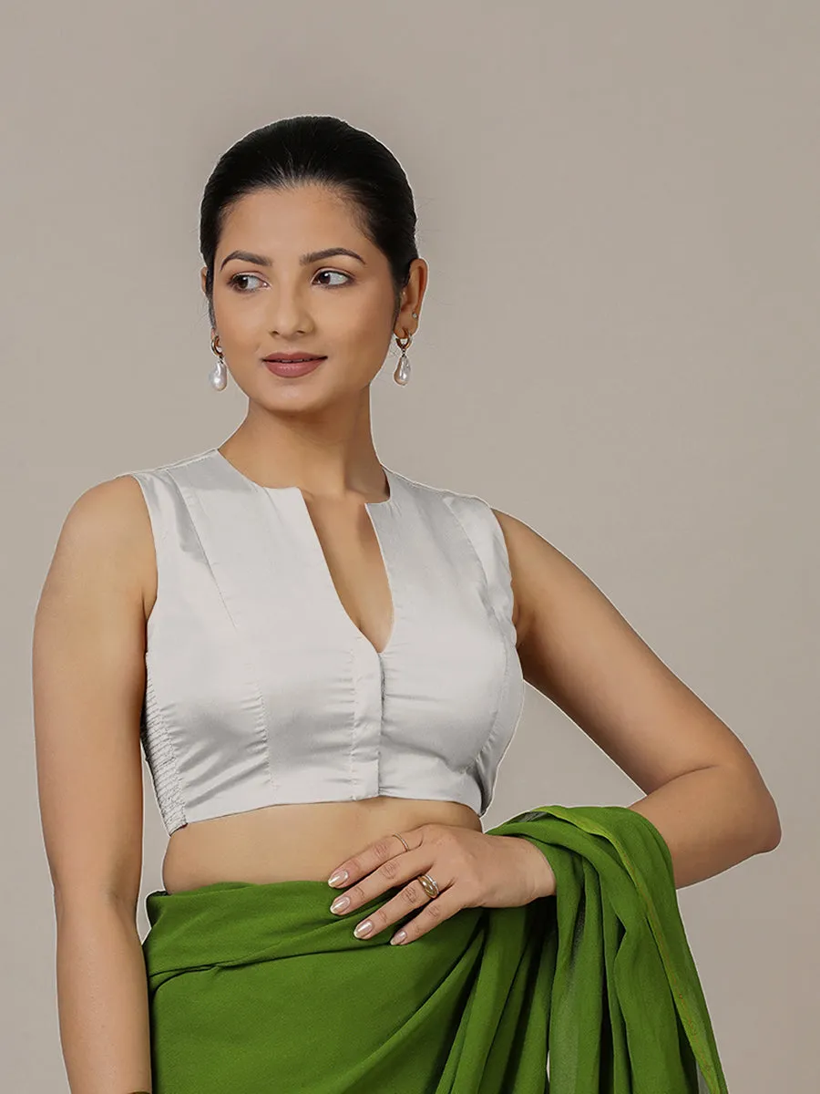 Veena x Rozaana | Sleeveless Saree Blouse in Silver