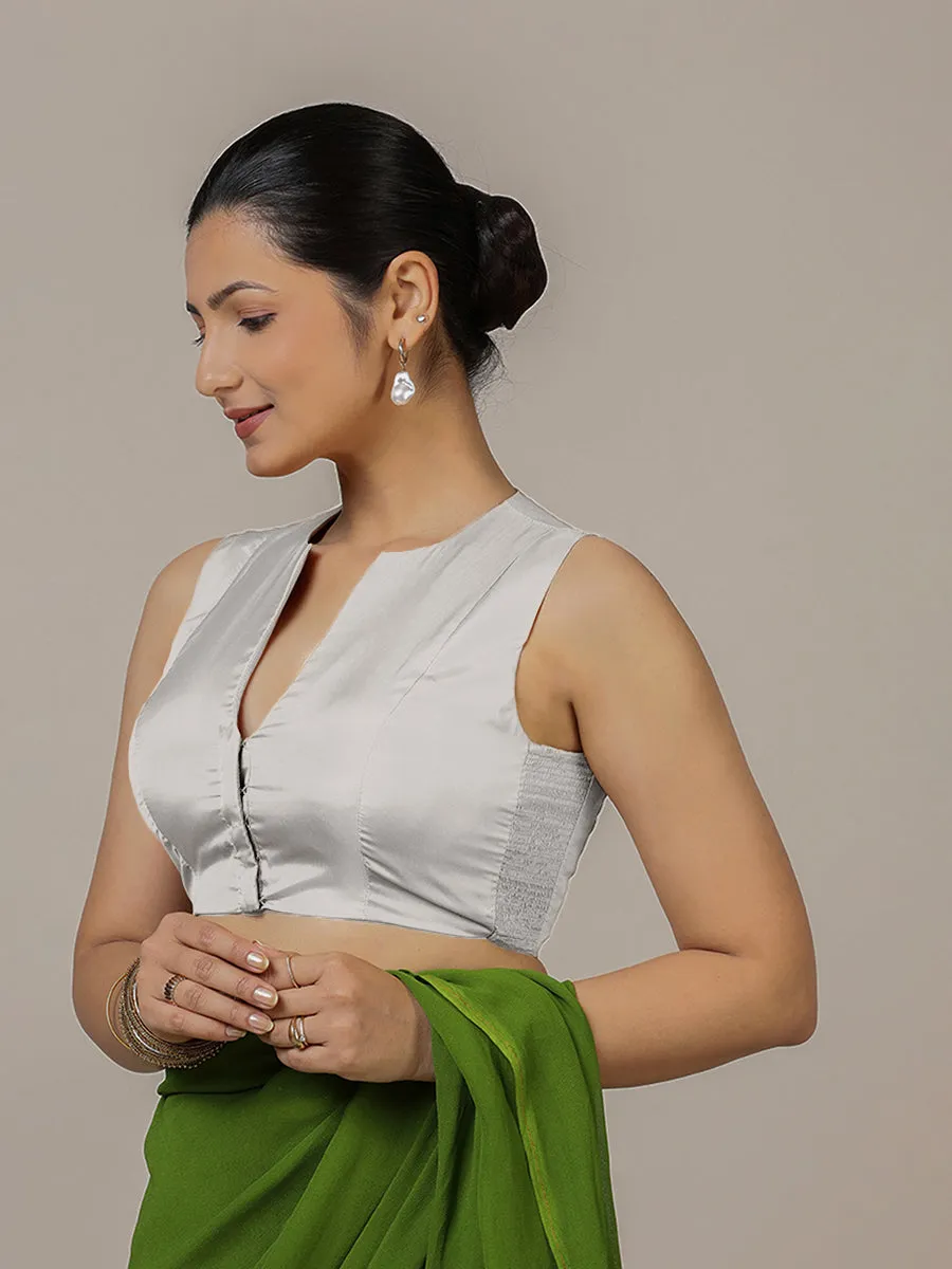 Veena x Rozaana | Sleeveless Saree Blouse in Silver