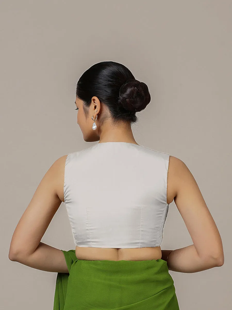 Veena x Rozaana | Sleeveless Saree Blouse in Silver
