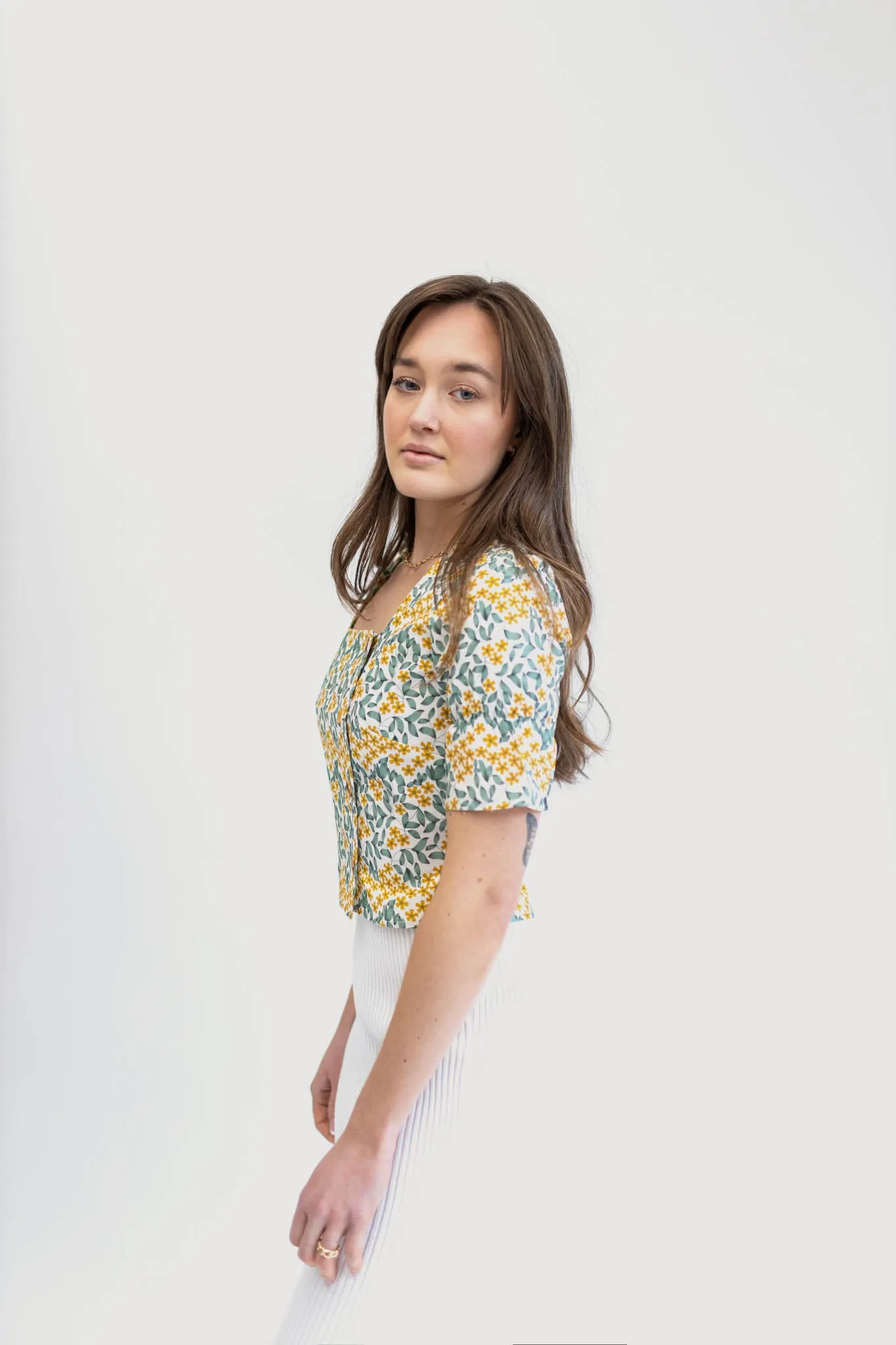 Vintage Charm Square Neck Blouse