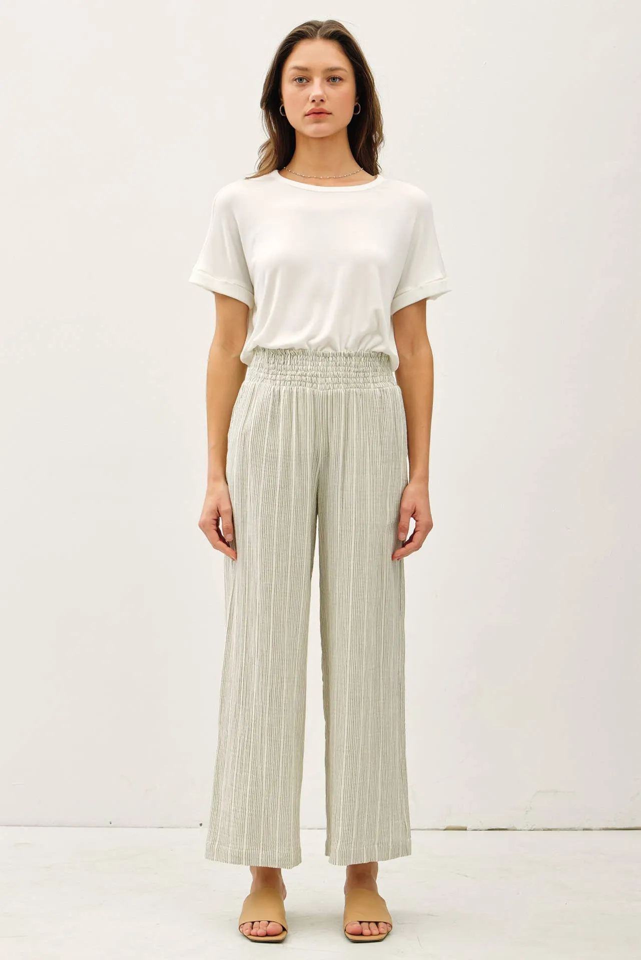 WARMER WEATHER PINSTRIPE GAUZE PANTS