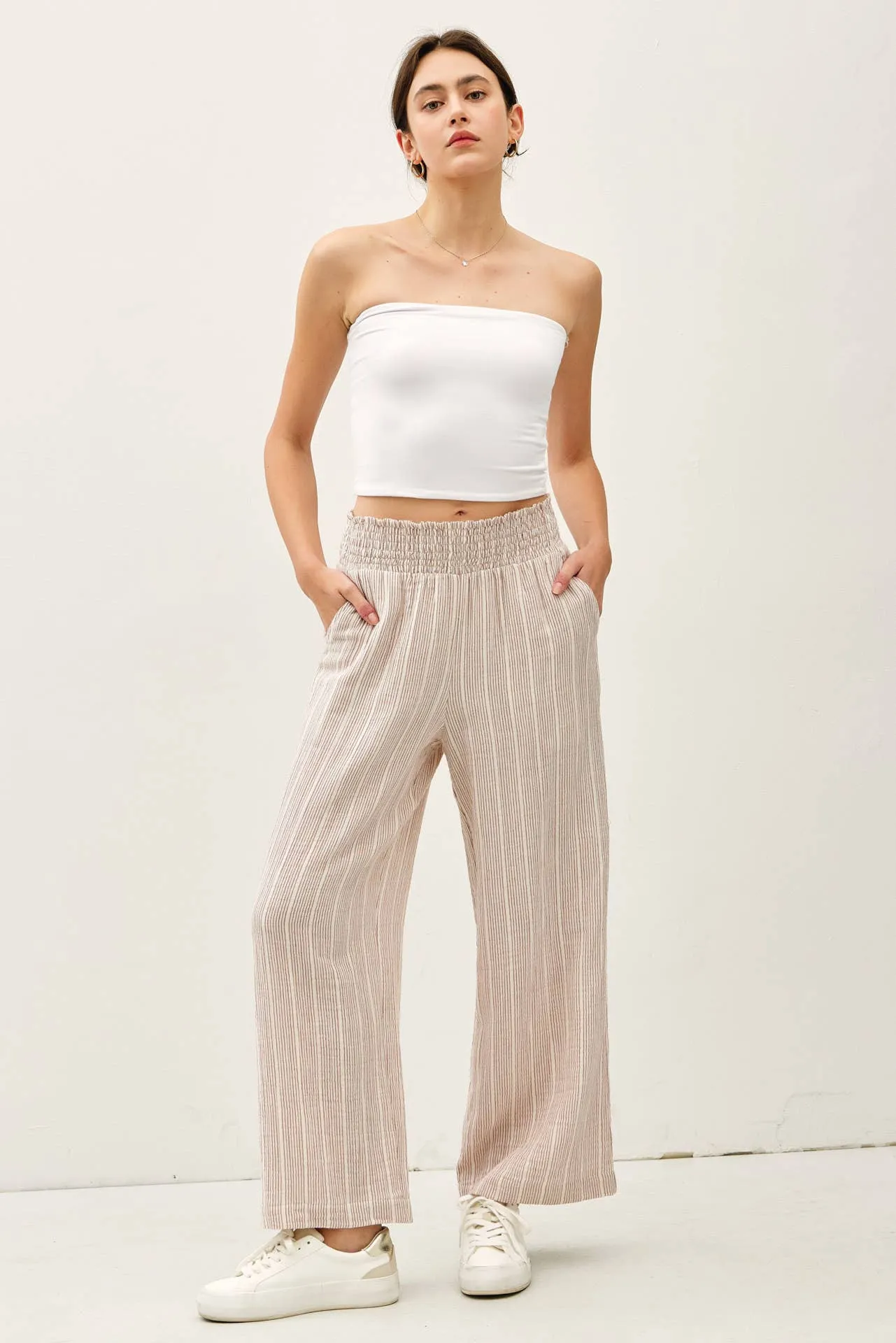WARMER WEATHER PINSTRIPE GAUZE PANTS