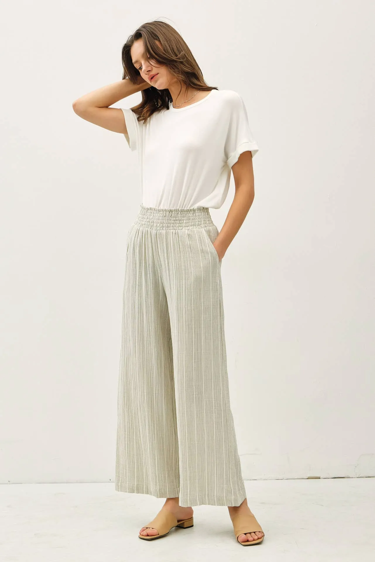 WARMER WEATHER PINSTRIPE GAUZE PANTS