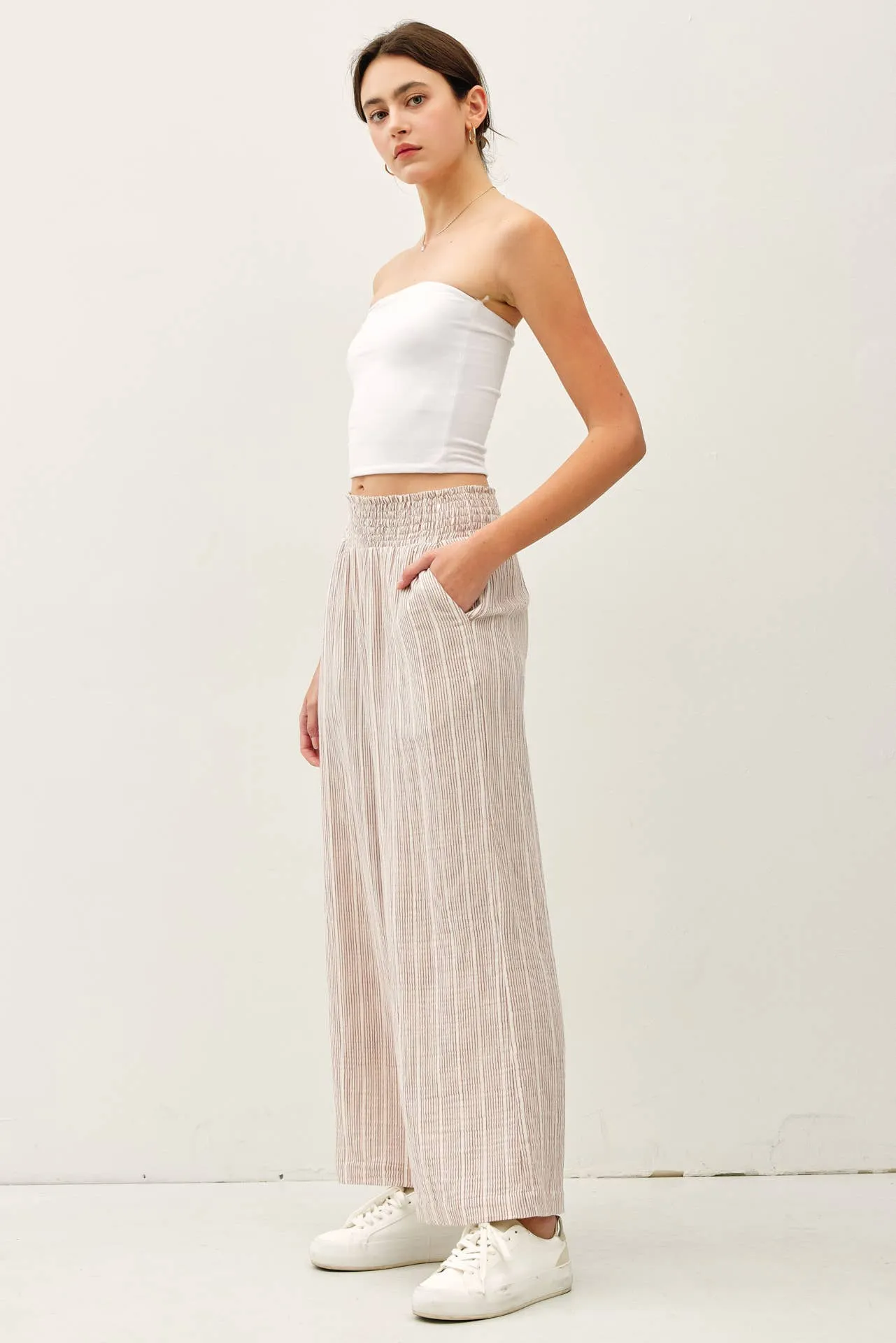 WARMER WEATHER PINSTRIPE GAUZE PANTS