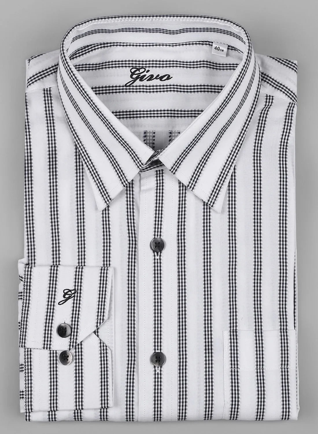 White & Black Cotton Stripe Full Sleeve Shirt