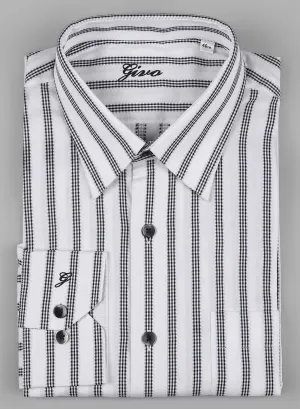 White & Black Cotton Stripe Full Sleeve Shirt