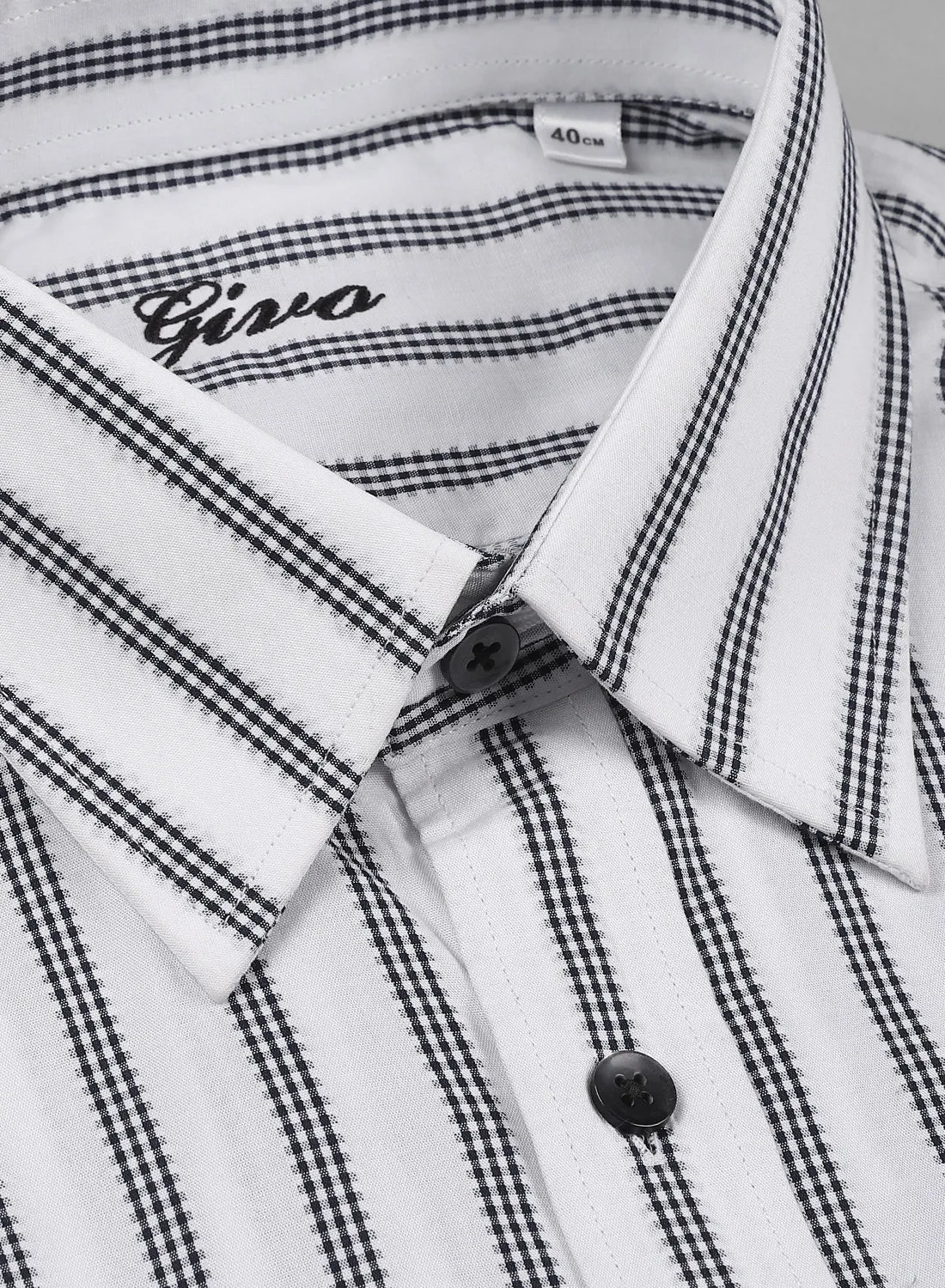 White & Black Cotton Stripe Full Sleeve Shirt
