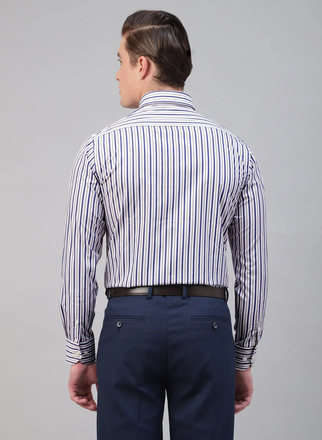 White & Blue Cotton Button Down Stripe Formal Shirt