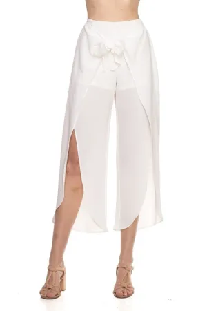 White Flowy Wrap Front Pants-185