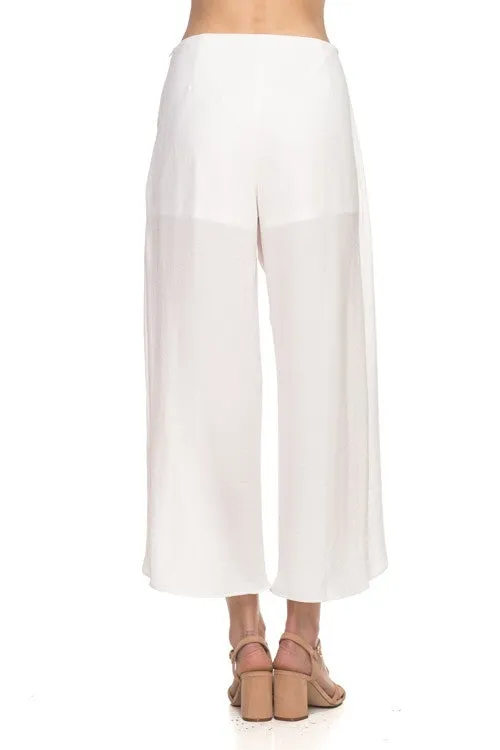 White Flowy Wrap Front Pants-185