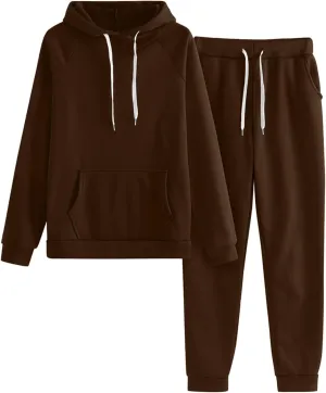 Women 2 Piece Outfits Long Sleeve V Neck Solid Color Travel Sweatshirt Baggy Fall Fashion Sweatpants Outfits