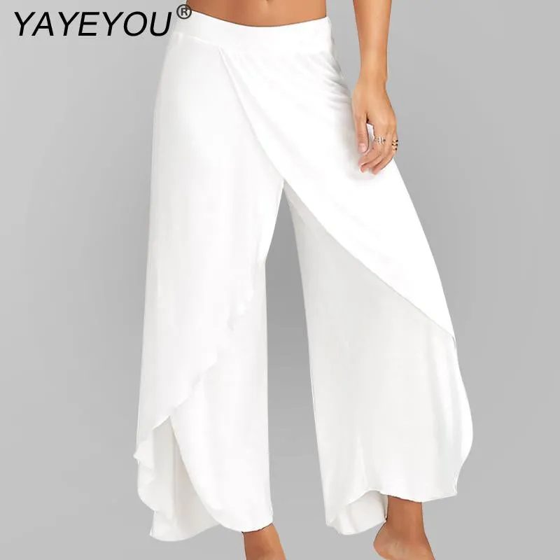 Women Split Mid Waist Wide Leg Flowy Long Loose Harem Pants
