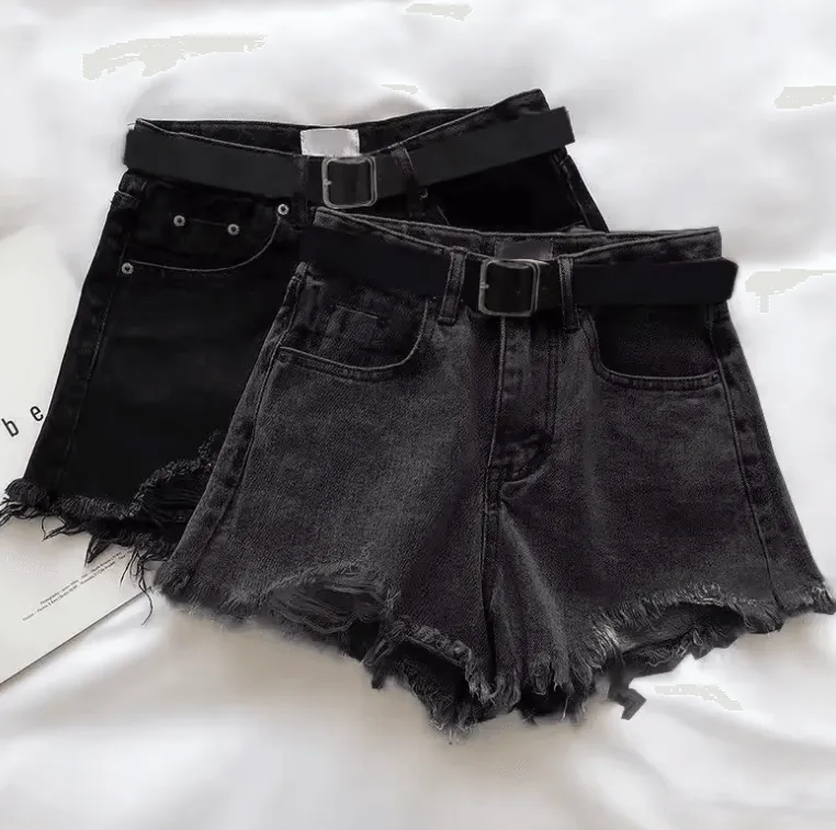 Women’s High-Waist Denim Shorts with Belt | Chic A-Line Jean Shorts for Summer