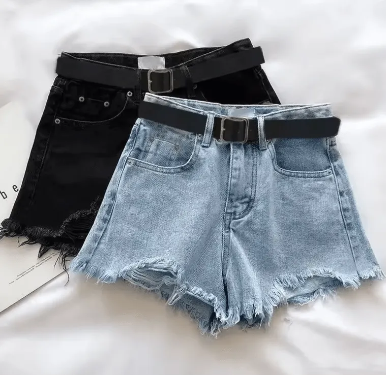 Women’s High-Waist Denim Shorts with Belt | Chic A-Line Jean Shorts for Summer