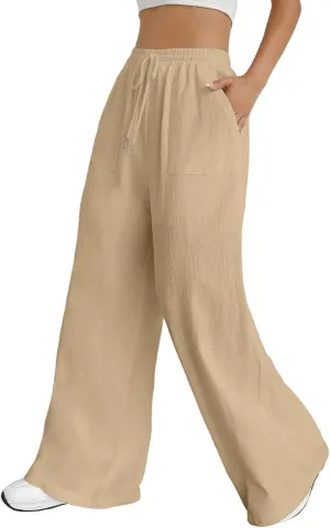 Women's Linen Blend Summer Print Pant Trousers High Waist Stretchy Plus Size Trousers Trendy