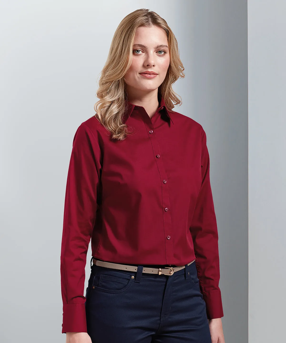 Womens poplin long sleeve blouse | Aqua
