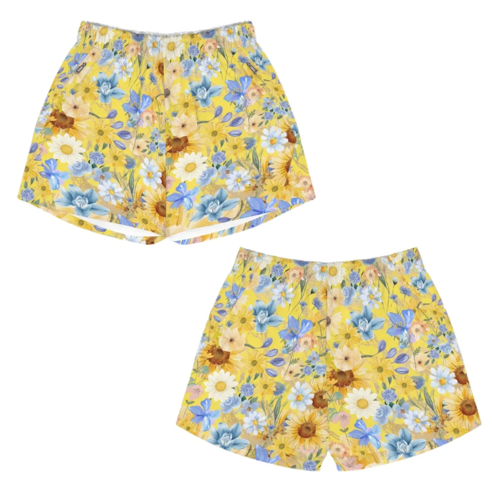 Yellow Floral Art Zip Pocket Shorts up to 5 XL (FWS)