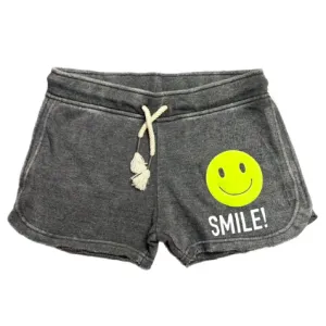 Yellow Smile Burnout Shorts - Grey (Sample Sale)